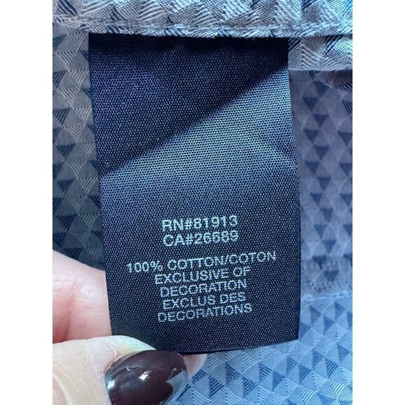 Robert Graham Mens Sz XL Blue Geometric Embroidered Flip Cuff Casual Dress Shirt - Picture 6 of 12